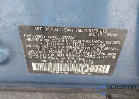 2009 Subaru Forester 2.5X z USA, uszkodzony, nr VIN JF2SH61659H733474